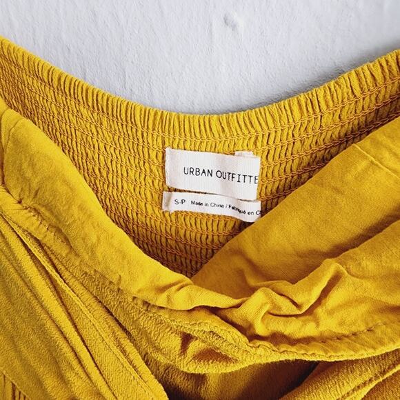 UO Candy Tie-Front Strapless Jumpsuit Cropped Wide Leg Mustard S 70s - Picture 10 of 14